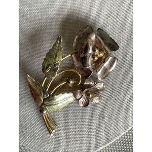 Vintage 1940's Sterling Silver 925 1/20 12k GF Vermeil Flower Floral Brooch